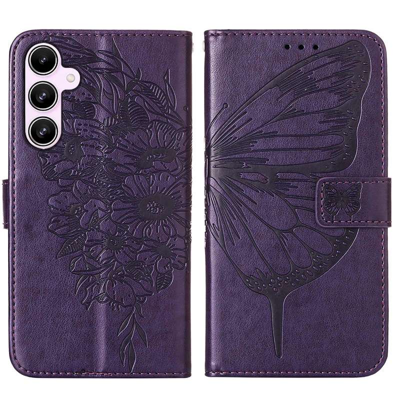 For Samsung Galaxy A55 Embossed Butterfly Leather Phone Case(Dark Purple)