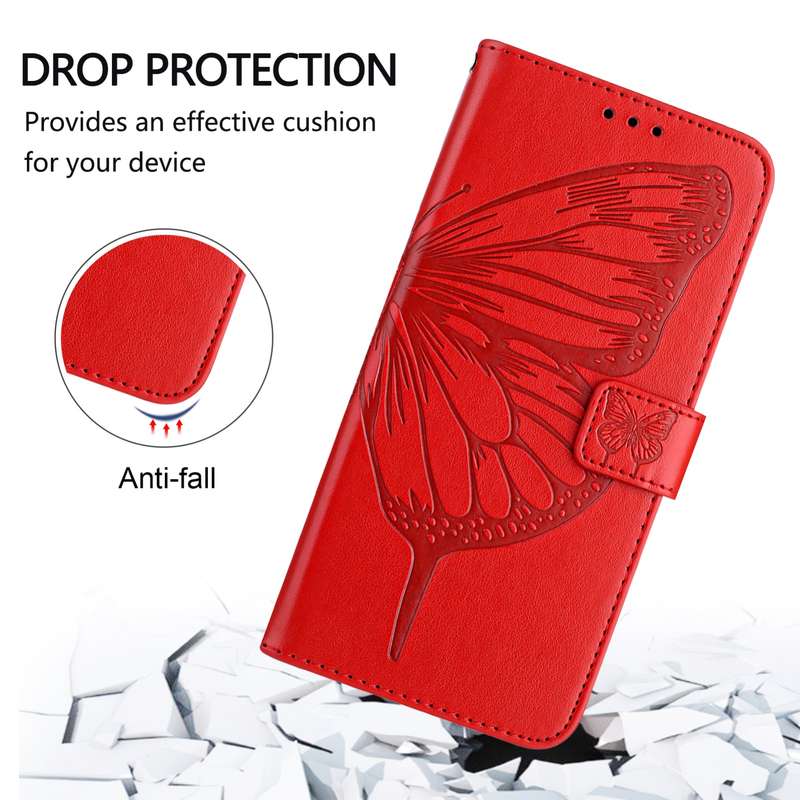 For Samsung Galaxy M55 Embossed Butterfly Leather Phone Case(Red)