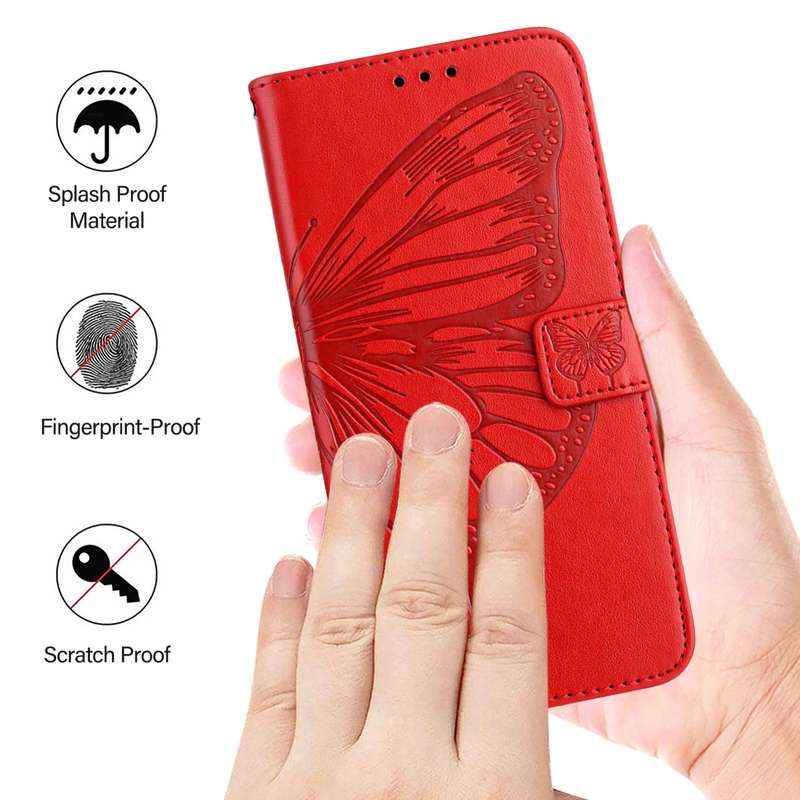 For Samsung Galaxy M55 Embossed Butterfly Leather Phone Case(Red)