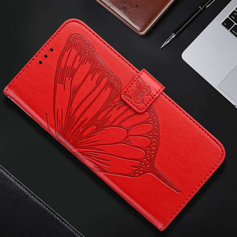 For Samsung Galaxy M55 Embossed Butterfly Leather Phone Case(Red)
