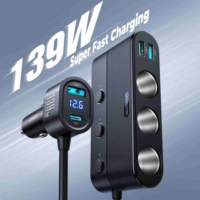 JOYROOM JR-CCL01 139W 7 in 1 Cigarette Lighter Splitter Car Charger(Black)