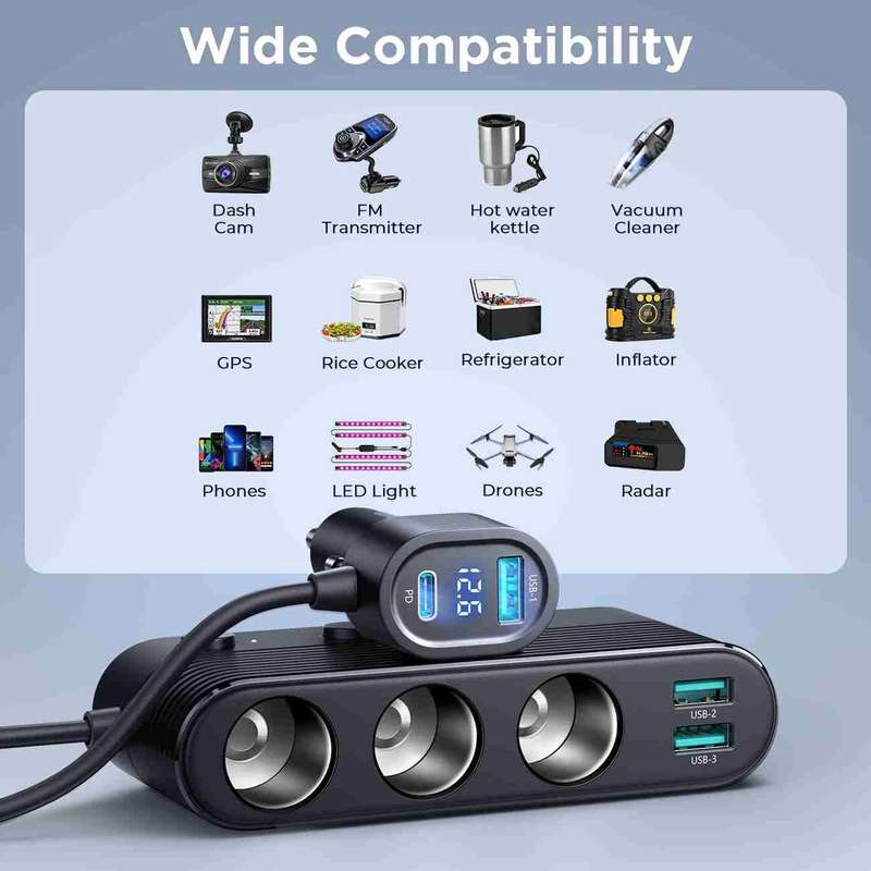 JOYROOM JR-CCL01 139W 7 in 1 Cigarette Lighter Splitter Car Charger(Black)