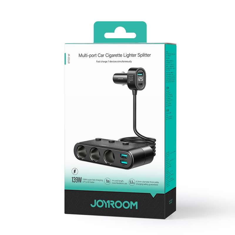 JOYROOM JR-CCL01 139W 7 in 1 Cigarette Lighter Splitter Car Charger(Black)