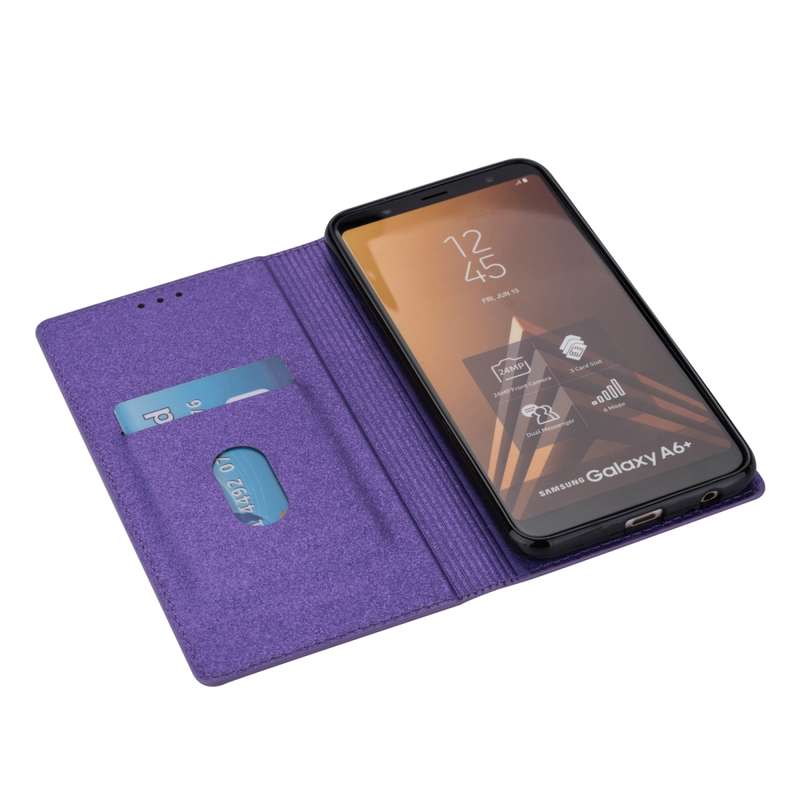 For Samsung Galaxy A6+ / J8 (2018) Ultrathin Glitter Magnetic Horizontal Flip Leather Case with Hold