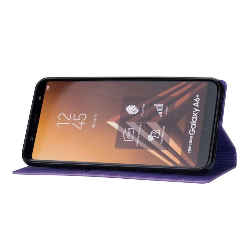 For Samsung Galaxy A6+ / J8 (2018) Ultrathin Glitter Magnetic Horizontal Flip Leather Case with Hold