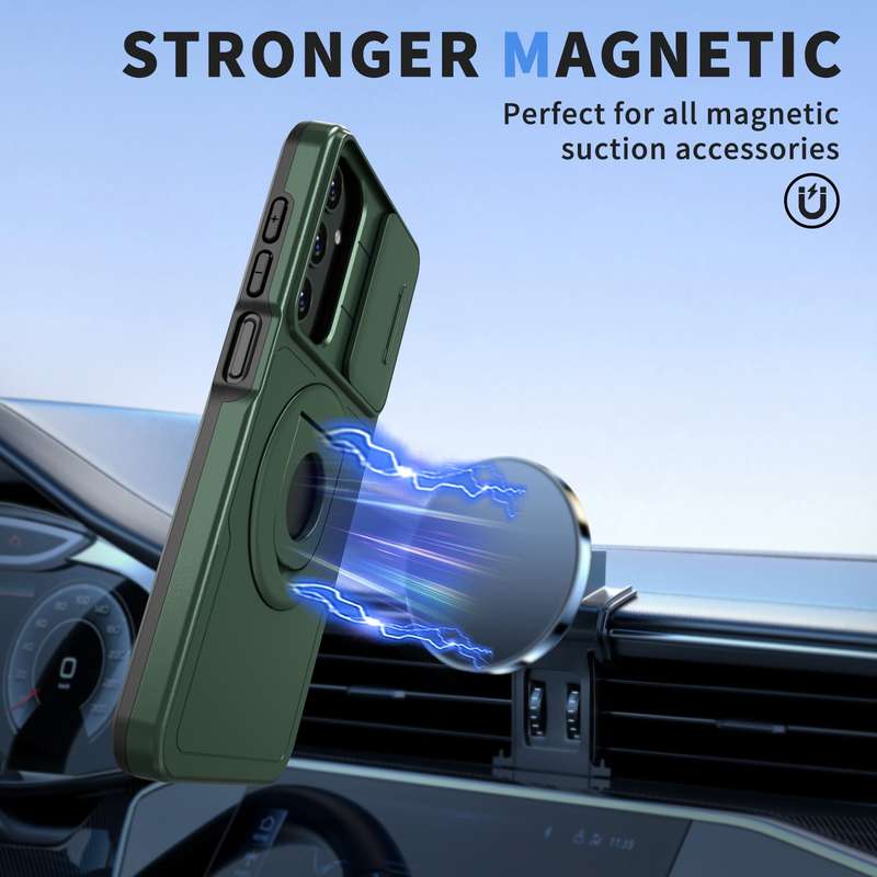 For Samsung Galaxy A25 5G Camshield MagSafe Ring Holder Armor Phone Case(Deep Green)