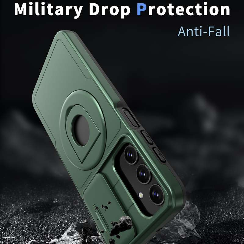 For Samsung Galaxy A25 5G Camshield MagSafe Ring Holder Armor Phone Case(Deep Green)