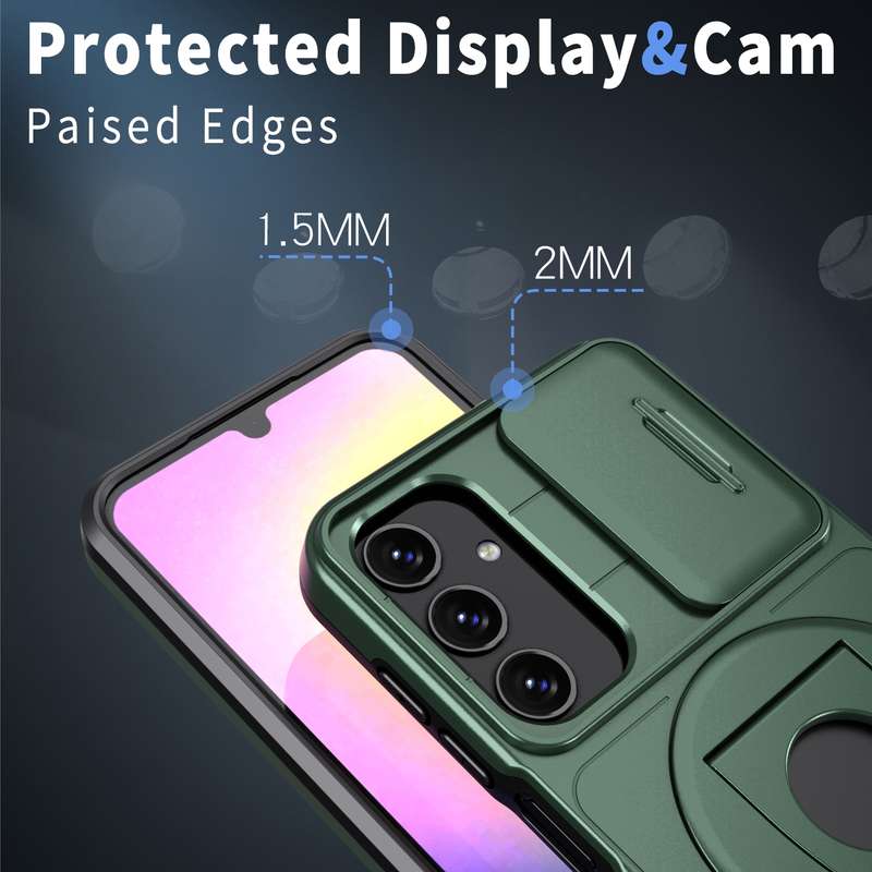 For Samsung Galaxy A25 5G Camshield MagSafe Ring Holder Armor Phone Case(Deep Green)