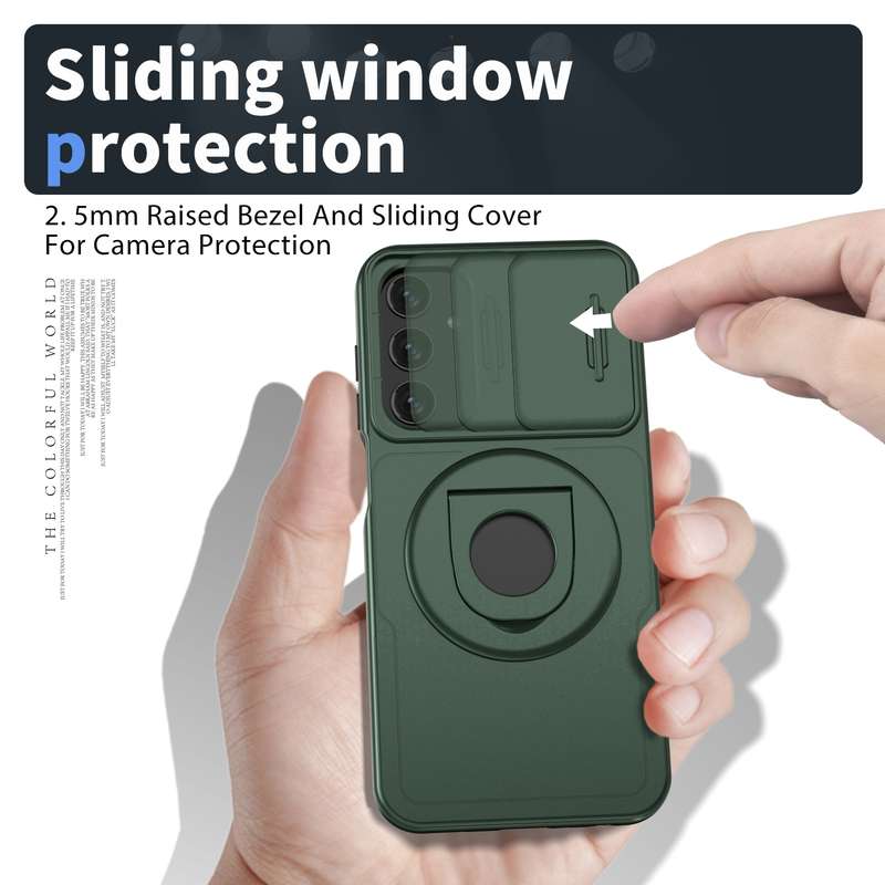 For Samsung Galaxy A25 5G Camshield MagSafe Ring Holder Armor Phone Case(Deep Green)