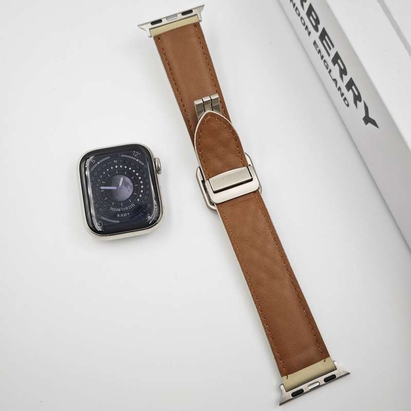 For Apple Watch SE 2023 40mm Rhombus Pattern Magnetic Square Buckle Leather Watch Band(Starligh