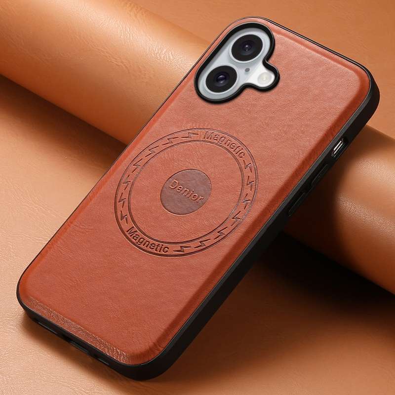 For iPhone 16 Denior Cowhide Texture Leather MagSafe Phone Case(Brown)