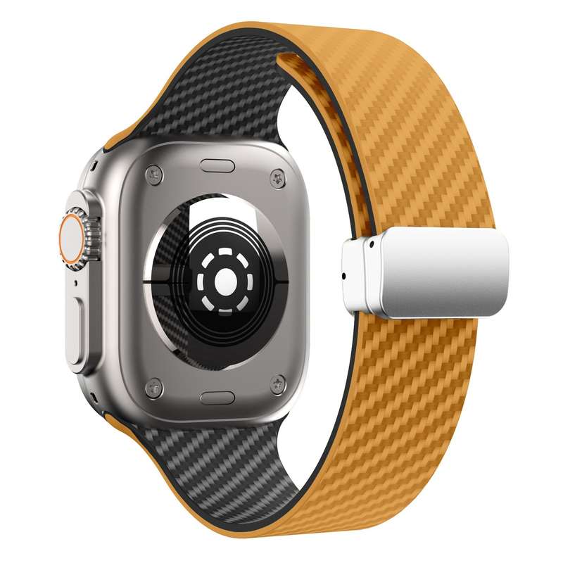 For Apple Watch Series 6 40mm Carbon Fiber Magnetic Silver Buckle Watch Band(Light Brown Black)