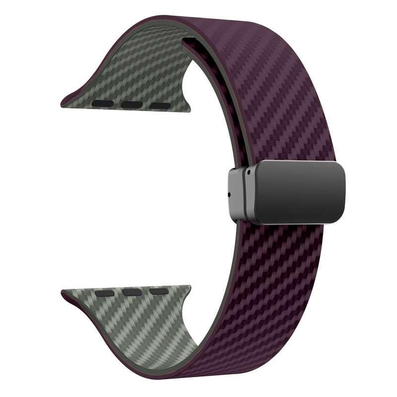 For Apple Watch Series 3 38mm Carbon Fiber Magnetic Black Buckle Watch Band(Purple Green)