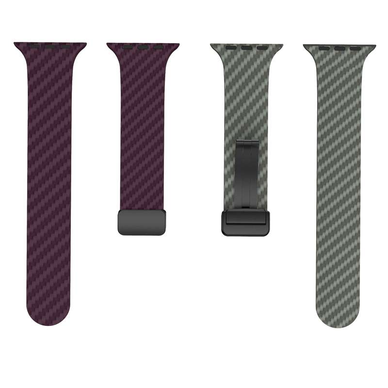 For Apple Watch Series 3 38mm Carbon Fiber Magnetic Black Buckle Watch Band(Purple Green)