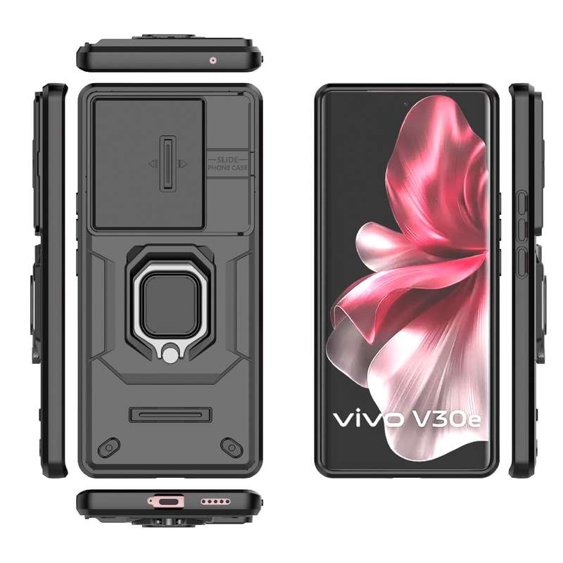 For vivo V30e 5G Global Sliding Camshield TPU + PC Shockproof Phone Case with Holder(Black)