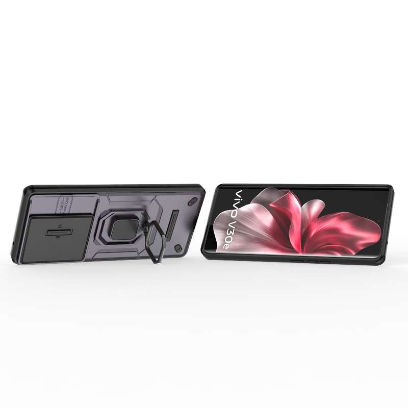 For vivo V30e 5G Global Sliding Camshield TPU + PC Shockproof Phone Case with Holder(Black)
