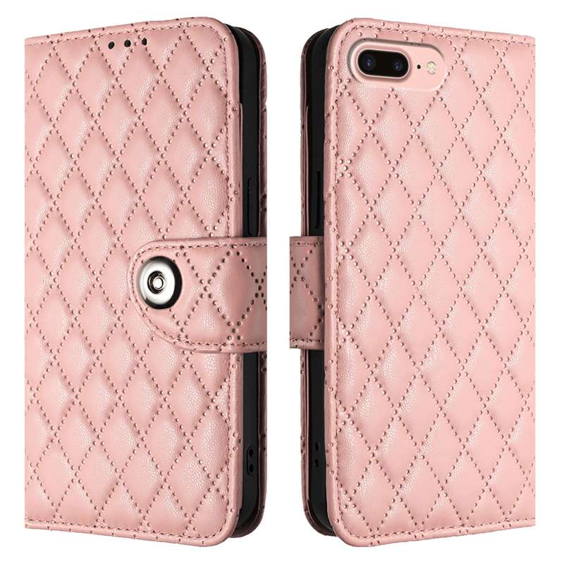 For iPhone 8 Plus / 7 Plus / 6s Plus Rhombic Texture Flip Leather Phone Case with Lanyard(Coral