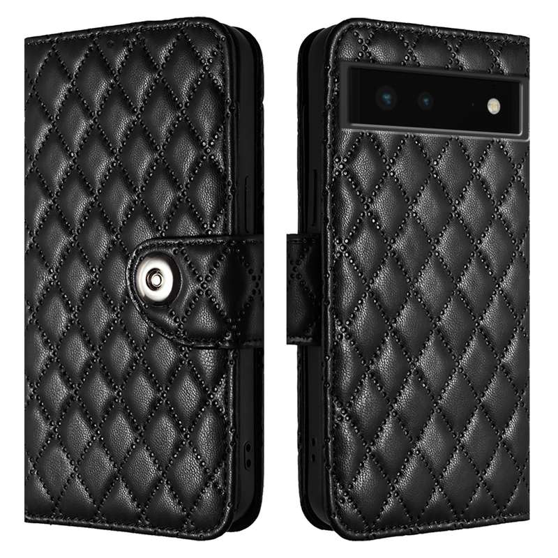 For Google Pixel 6 Rhombic Texture Flip Leather Phone Case with Lanyard(Black)