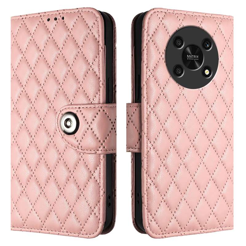 For Honor X30 5G / X9 4G / X9 5G Rhombic Texture Flip Leather Phone Case with Lanyard(Coral Pin