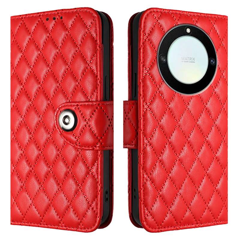 For Honor X40 / X9a / Magic5 Lite Rhombic Texture Flip Leather Phone Case with Lanyard(Red)