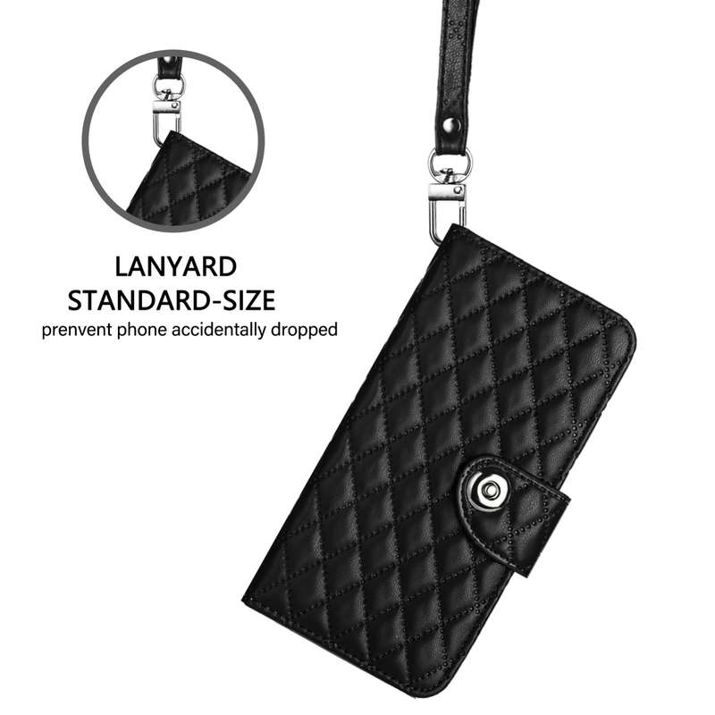 For OnePlus Nord N300 Rhombic Texture Flip Leather Phone Case with Lanyard(Black)