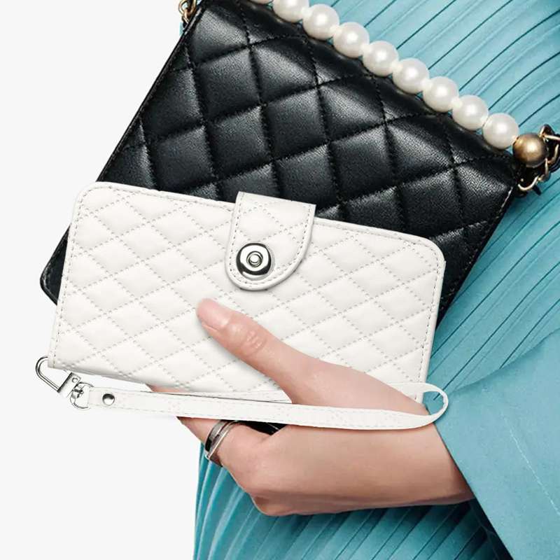 For Motorola Moto G 5G 2024 Global Rhombic Texture Flip Leather Phone Case with Lanyard(White)