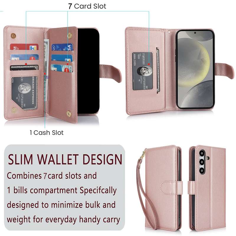 For Samsung Galaxy S24+ 5G Multi-Card Wallet RFID Leather Phone Case(Rose Gold)