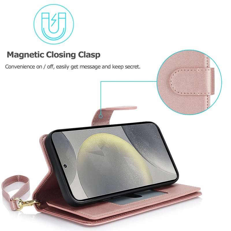 For Samsung Galaxy S24+ 5G Multi-Card Wallet RFID Leather Phone Case(Rose Gold)