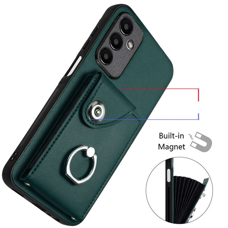 For Samsung Galaxy A15 4G Organ Card Bag Ring Holder Phone Case with Long Lanyard(Green)