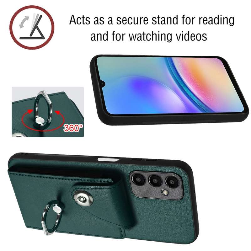 For Samsung Galaxy A15 4G Organ Card Bag Ring Holder Phone Case with Long Lanyard(Green)