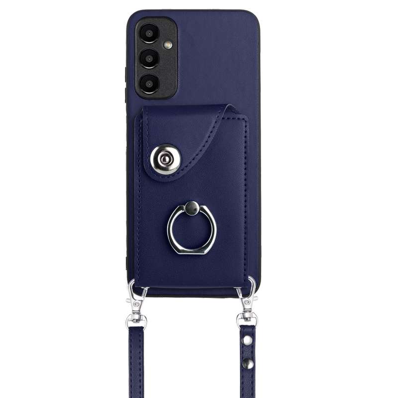 For Samsung Galaxy A14 5G Organ Card Bag Ring Holder Phone Case with Long Lanyard(Blue)
