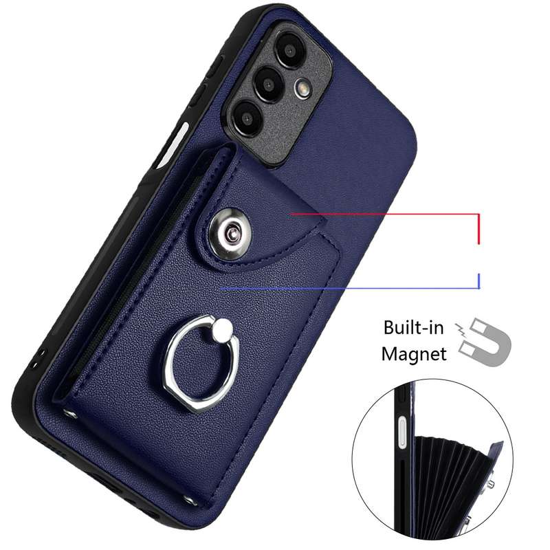 For Samsung Galaxy A14 5G Organ Card Bag Ring Holder Phone Case with Long Lanyard(Blue)