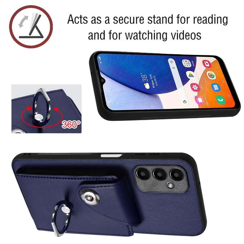 For Samsung Galaxy A14 5G Organ Card Bag Ring Holder Phone Case with Long Lanyard(Blue)