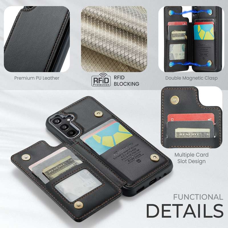 For Samsung Galaxy A15 CaseMe C22 Litchi Texture RFID Anti-theft Leather Phone Case(Black)