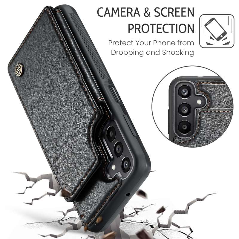For Samsung Galaxy A15 CaseMe C22 Litchi Texture RFID Anti-theft Leather Phone Case(Black)