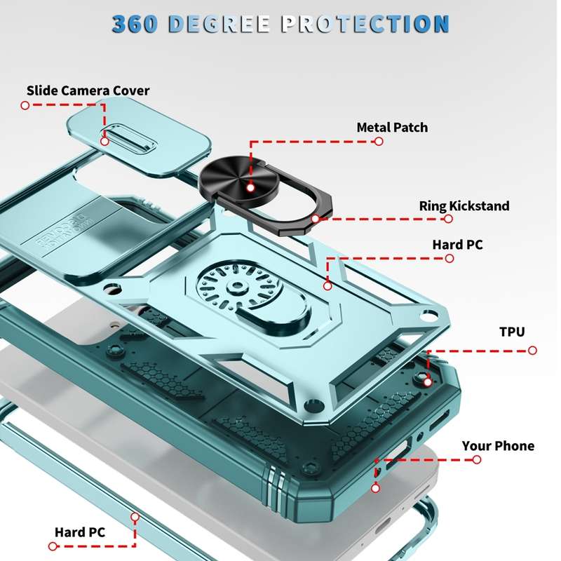 For Samsung Galaxy A35 5G Sliding Camshield TPU + PC Phone Case with Holder(Green)