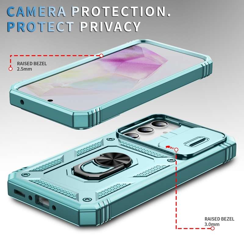 For Samsung Galaxy A35 5G Sliding Camshield TPU + PC Phone Case with Holder(Green)
