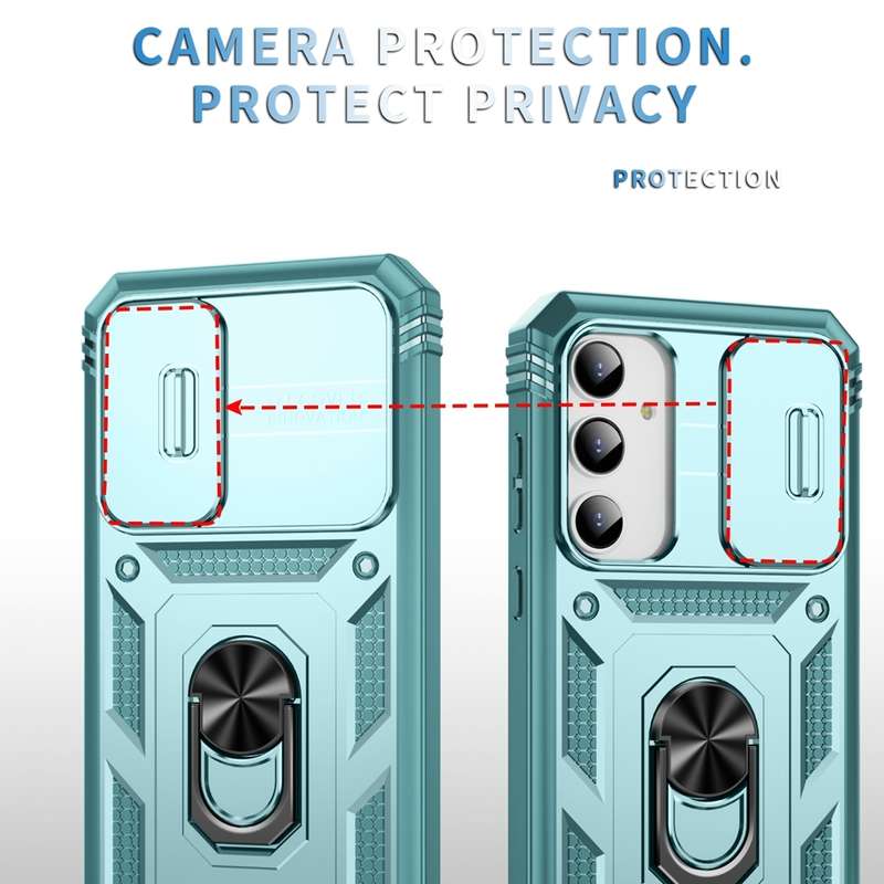 For Samsung Galaxy A35 5G Sliding Camshield TPU + PC Phone Case with Holder(Green)