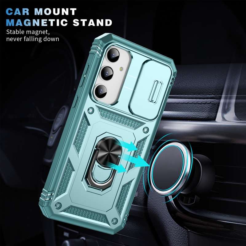 For Samsung Galaxy A35 5G Sliding Camshield TPU + PC Phone Case with Holder(Green)
