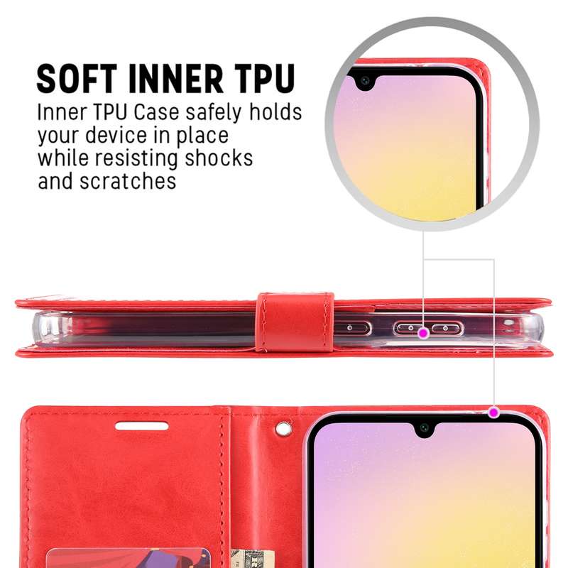 For Samsung Galaxy A25 GOOSPERY BLUE MOON Crazy Horse Texture Leather Phone Case(Red)