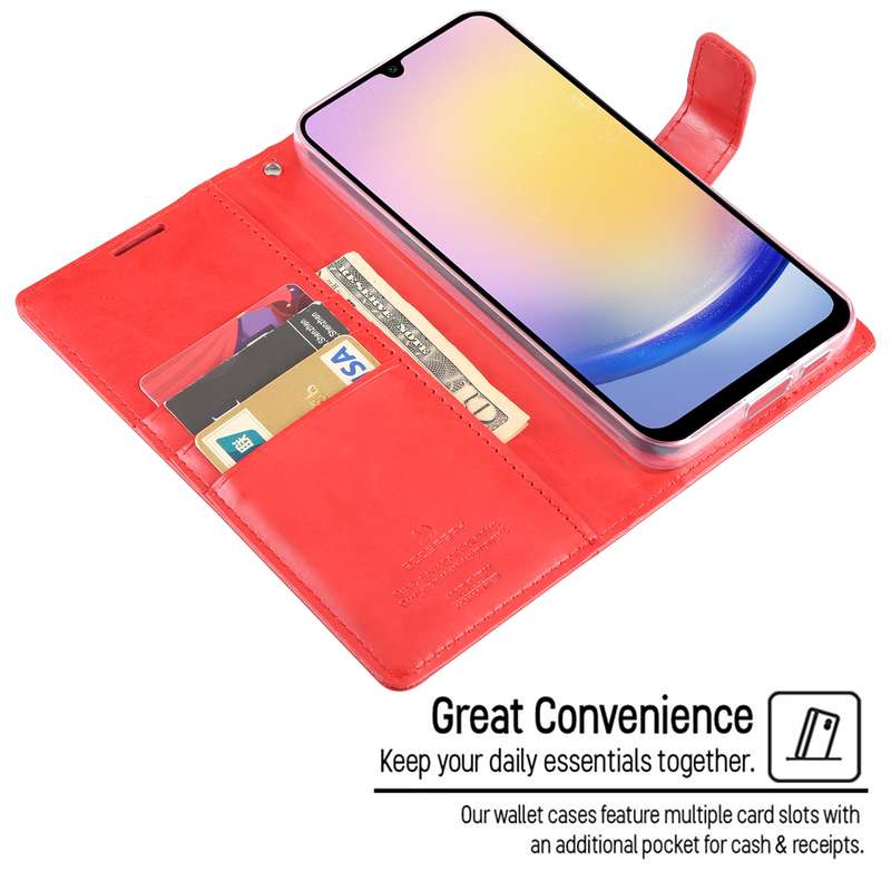 For Samsung Galaxy A25 GOOSPERY BLUE MOON Crazy Horse Texture Leather Phone Case(Red)