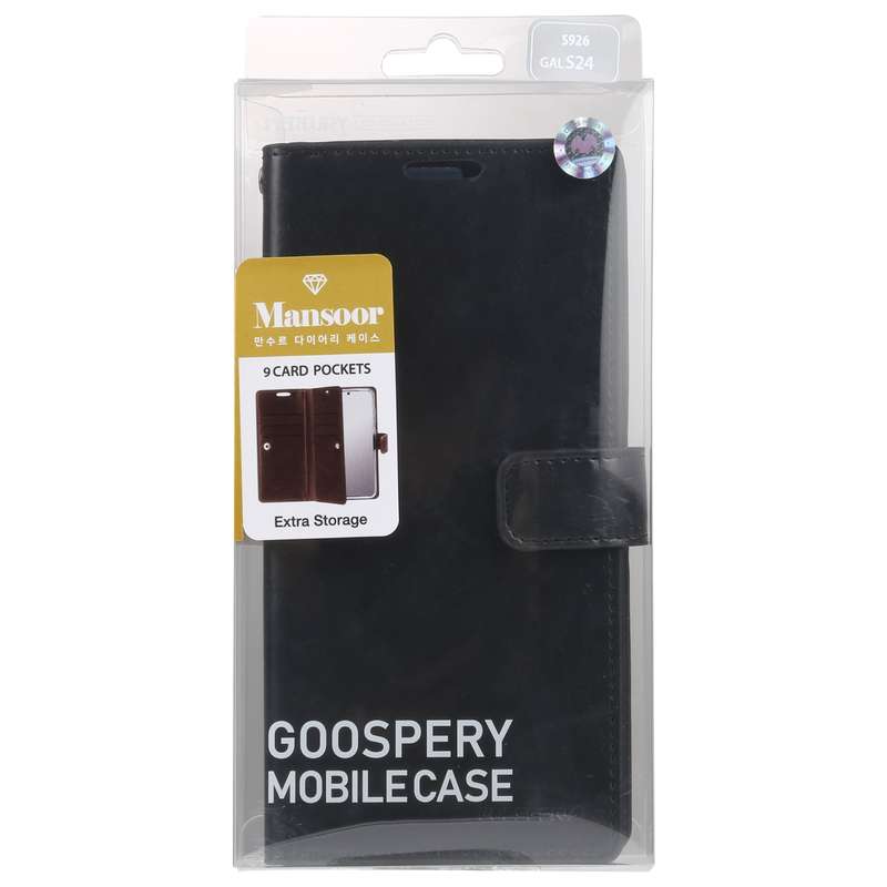 For Samsung Galaxy S24 5G GOOSPERY MANSOOR DIARY 9 Card Slots Leather Phone Case(Black)