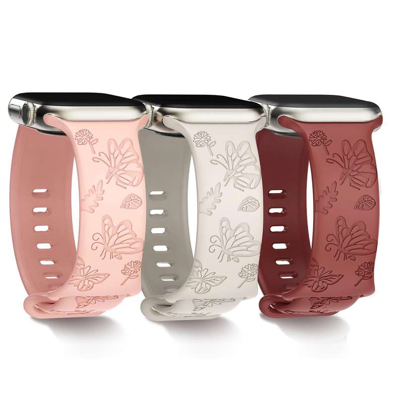 For Apple Watch Ultra 49mm Butterfly Flower Embossed Silicone Watch Band(Brick Red)