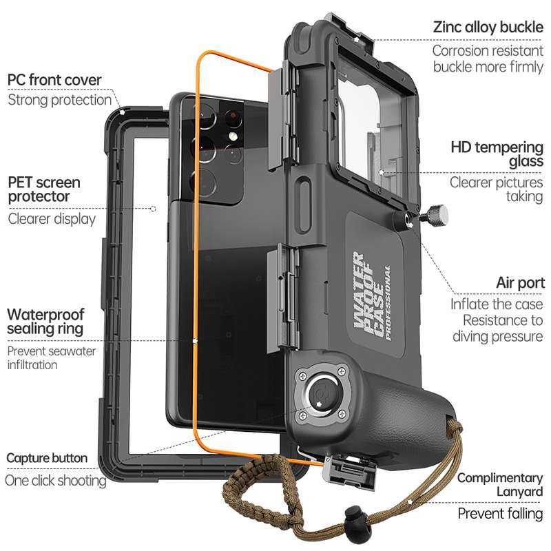 Diving Shell Gen2 Upgrade IP68 Waterproof Phone Case(Black Blue)