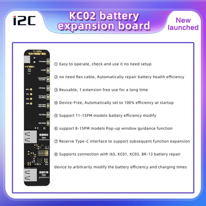i2C KC02 Battery Data Repair Expansion Board Modifying Battery Efficiency for iPhone 11-15 Pro Max