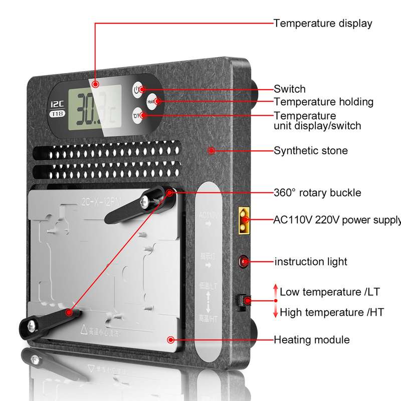 i2C T18 LCD Display PCB Motherboard Layered Desoldering Station For iPhone X-15 Pro Max, US Plug