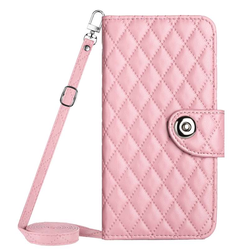 For Samsung Galaxy A53 5G Rhombic Texture Flip Leather Phone Case with Long Lanyard(Pink)