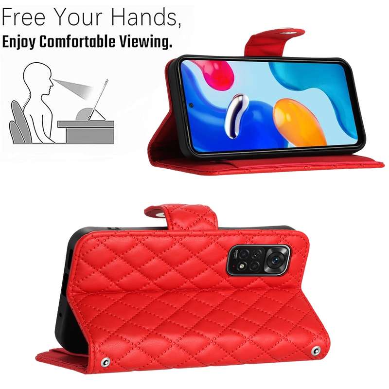 For Xiaomi Redmi Note 11S / Note 11 Global Rhombic Texture Flip Leather Phone Case with Long La