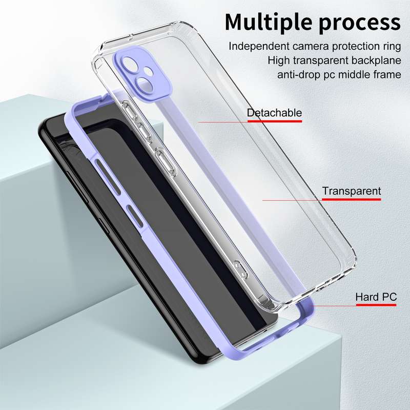 For Samsung Galaxy A05e 3 in 1 Clear TPU Color PC Frame Phone Case(Purple)