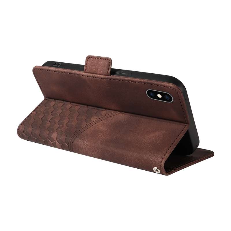 For iPhone XS Max Embossed Rhombus Starry Leather Phone Case(Brown)